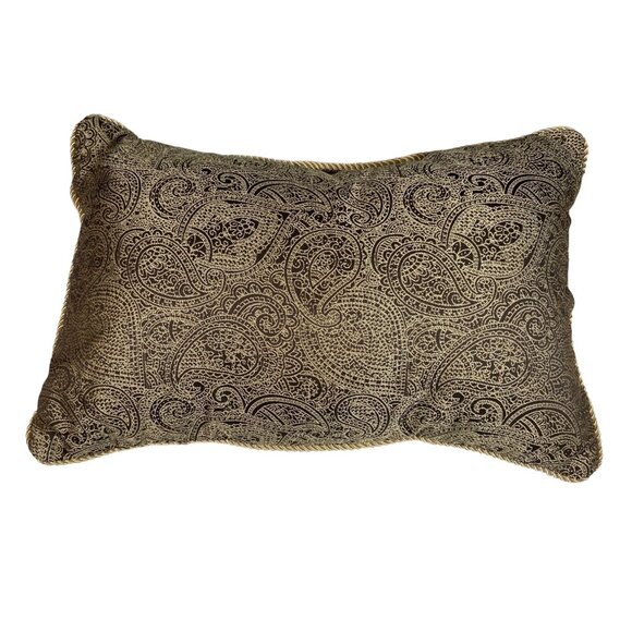 Decorative Rectangular Paisley Accent Pillow With Gold Rope Trim - Picture 3 of 7